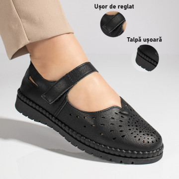 Pantofi casual dama cu talpa joasa si perforatii negri ZEF11477, 3, zeforia.ro