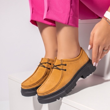 Pantofi casual dama galben suede din Piele naturala MOD03650