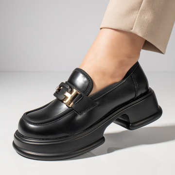 Pantofi casual dama negri cu accesoriu metalic MOD11837, 3, modlet.ro