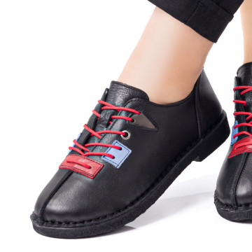 Pantofi casual dama negri cu rosu din Piele naturala MOD08300, 4, modlet.ro