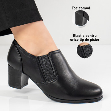 Pantofi casual dama negri cu toc gros si elastic MOD11101, 3, modlet.ro