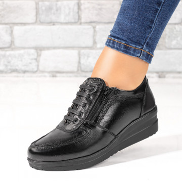 Pantofi casual dama negri luciosi cu platforma din Piele naturala ZEF06257, 1, zeforia.ro