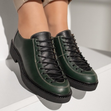 Pantofi casual dama verzi cu siret din Piele naturala MOD03549, 3, modlet.ro