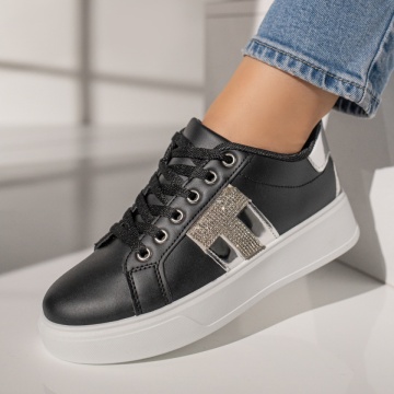 Pantofi causal dama negri cu talpa groasa alba MOD11873, 1, modlet.ro