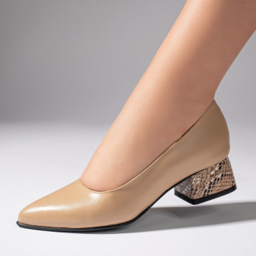 Pantofi cu toc dama bej inchis din Piele naturala MOD11001, 1, modlet.ro