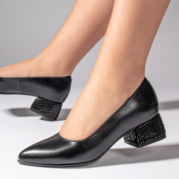 Pantofi cu toc dama negri cu imprimeu din Piele naturala MOD11001, 1, modlet.ro