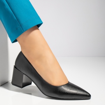 Pantofi cu toc dama negri din Piele naturala MOD12282, 2, modlet.ro