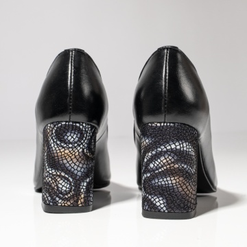 Pantofi cu toc dama si print negri din Piele naturala MOD12047, 4, modlet.ro