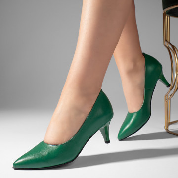 Pantofi cu toc dama verde din Piele naturala MOD11004, 4, modlet.ro