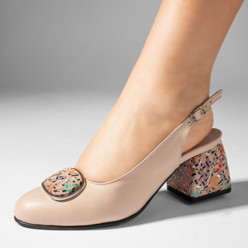 Pantofi cu toc gros dama bej din Piele naturala MOD11065, 1, modlet.ro