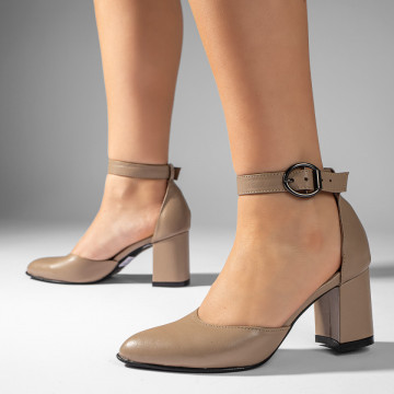 Pantofi cu toc gros dama gri din Piele naturala MOD11062, 5, modlet.ro
