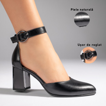 Pantofi cu toc gros dama negri din Piele naturala MOD11062, 3, modlet.ro