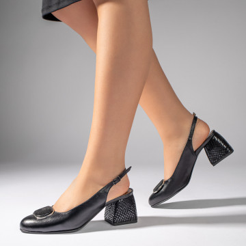 Pantofi cu toc gros dama negri din Piele naturala MOD11065, 2, modlet.ro