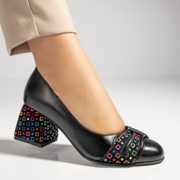Pantofi cu toc gros dama negri din Piele naturala MOD12050, 3, modlet.ro