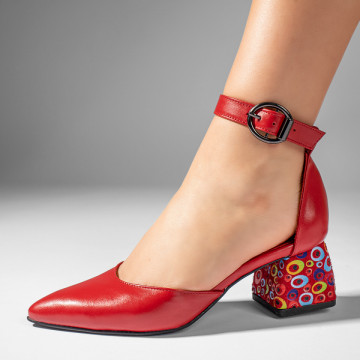 Pantofi cu toc gros dama rosii din Piele naturala MOD11066, 1, modlet.ro