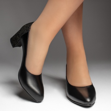 Pantofi cu toc gros dama si imprimeu negri din Piele naturala ZEF13474, 2, zeforia.ro