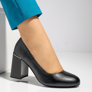 Pantofi cu toc gros negri din Piele naturala MOD12283, 4, modlet.ro