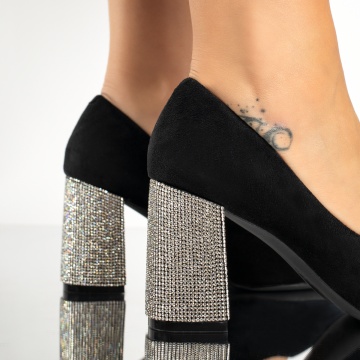 Pantofi cu toc gros, negri MOD13836, 4, modlet.ro