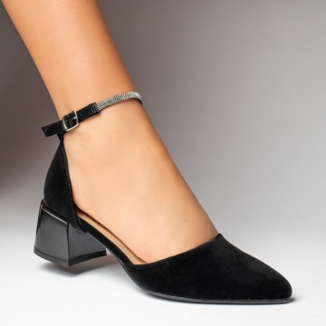 Pantofi cu toc gros si bareta negri suede MOD12760, 4, modlet.ro