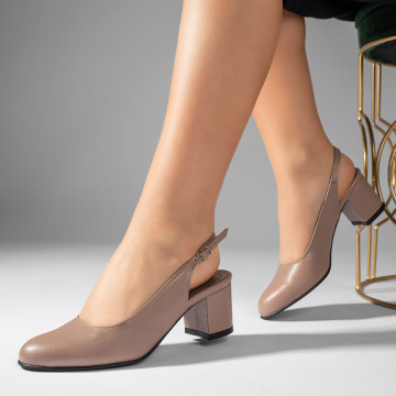 Pantofi cu toc gros si bareta nude din Piele naturala MOD11063, 5, modlet.ro