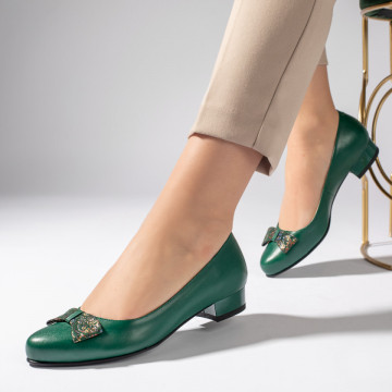 Pantofi cu toc mic verzi dama din Piele naturala MOD11254, 2, modlet.ro
