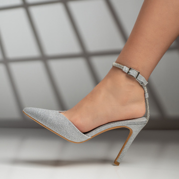 Pantofi cu toc subtire si bareta pe glezna argintii glitter MOD09398, 3, modlet.ro