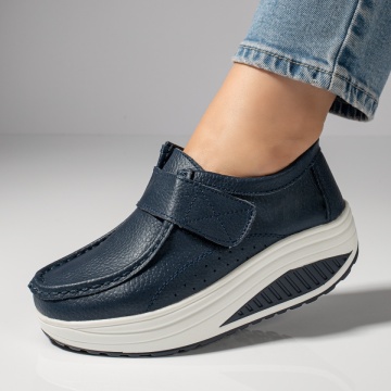 Pantofi dama casual albastri cu platforma din Piele naturala MOD03866, 4, modlet.ro