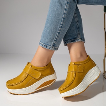 Pantofi dama casual cu platforma galbeni din Piele naturala MOD03866, 2, modlet.ro