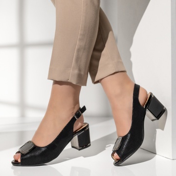 Pantofi dama cu toc gros decupati negri MOD14191, 2, modlet.ro