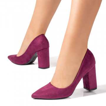 Pantofi dama cu toc gros mov suede MOD06129, 3, modlet.ro