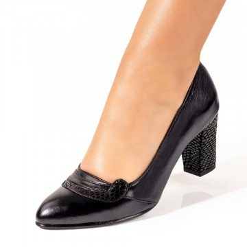 Pantofi dama cu toc gros negri din Piele naturala MOD10227, 1, modlet.ro