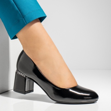 Pantofi dama cu toc gros negri luciosi MOD02838, 2, modlet.ro