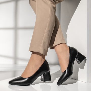 Pantofi cu toc, Pantofi dama cu toc gros negri MOD13100, modlet.ro