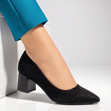 Pantofi dama cu toc gros negru suede IRIS37, 2, modlet.ro