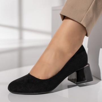 Pantofi dama cu toc gros negru suede MOD12113, 1, modlet.ro