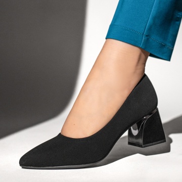 Pantofi dama cu toc gros negru suede MOD13100, 3, modlet.ro