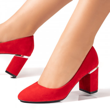 Pantofi dama cu toc gros rosii suede MARA25