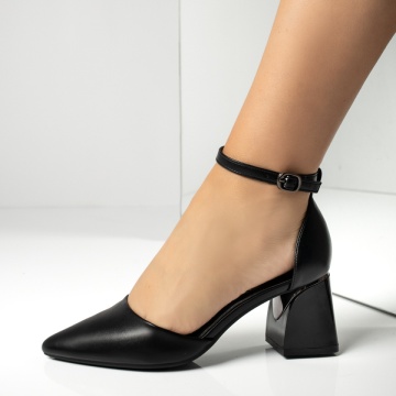 Pantofi dama cu toc gros si bareta negri MOD14347, 2, modlet.ro