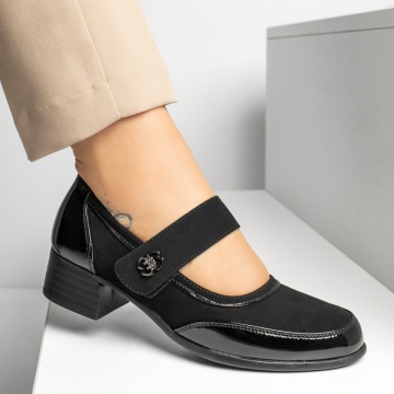 Pantofi dama cu toc gros si inchidere cu scai negru suede MOD13256, 4, modlet.ro