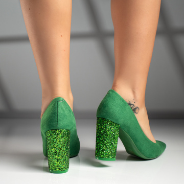 Pantofi dama cu toc gros verzi suede MOD08567, 4, modlet.ro