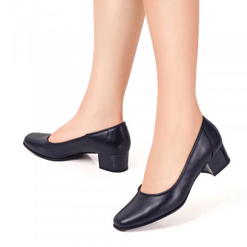 Pantofi dama cu toc mic albastru inchis din Piele naturala MOD07645, 4, modlet.ro