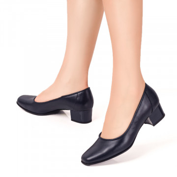 Pantofi dama cu toc mic albastru inchis din Piele naturala MOD07645, 2, modlet.ro