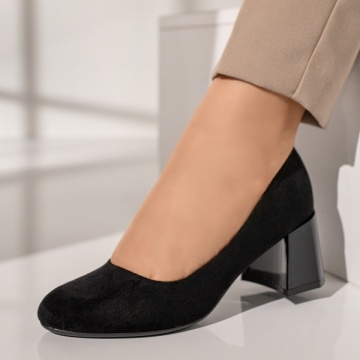 Pantofi dama cu toc negru suede MOD12110, 3, modlet.ro