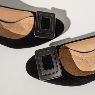 Pantofi dama cu toc si accesoriu decorativ negru suede MOD12981, 3, modlet.ro