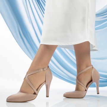 Pantofi dama cu toc si bareta bej din Piele naturala MOD13483, 3, modlet.ro