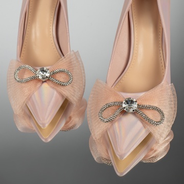 Pantofi dama cu toc si fundita roz cu reflexe MOD10991, 4, modlet.ro