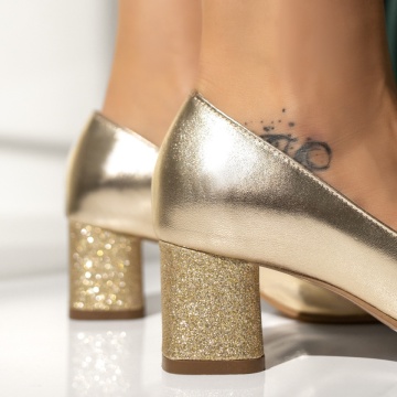 Pantofi dama cu toc si imprimeu aurii din Piele naturala MOD10237, 4, modlet.ro