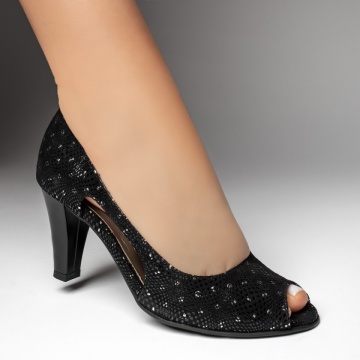 Pantofi dama cu toc si imprimeu negru suede din Piele naturala ZEF13479, 4, zeforia.ro
