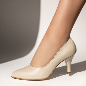 Pantofi dama cu toc subtire bej sidefat din Piele naturala ZEF13494, 2, zeforia.ro
