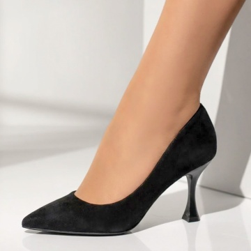 Pantofi dama cu toc subtire negru suede MARA33, 3, modlet.ro